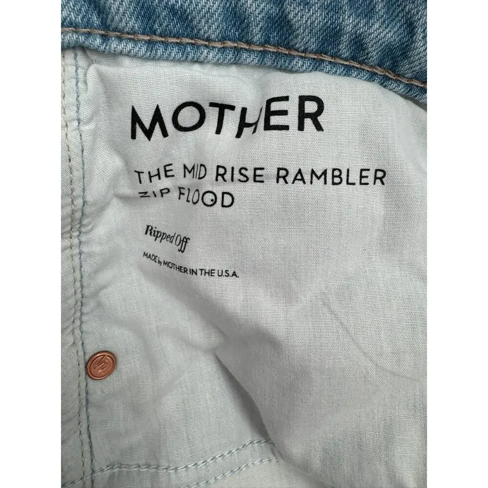 Mother Mid‎ Rise Rambler Zip Flood Jeans Womens 34 Blue Light Wash Ripped Off